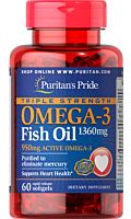 שמן דגים טריפל אומגה 3, 1360 מ"ג (950 מ"ג אומגה 3 אקטיבי) Puritan's Pride